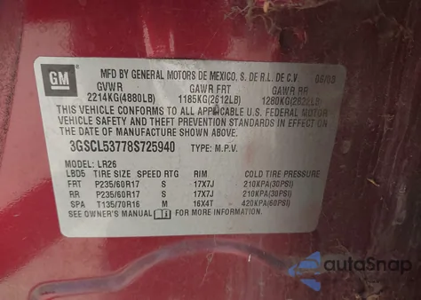 2008 Saturn Vue V6 Xr из США, поврежденный, VIN 3GSCL53778S725940